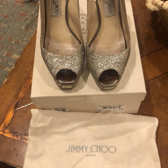 Jimmy Choo Glitter Champagne Clue Heels 7 - Picture 3 of 10